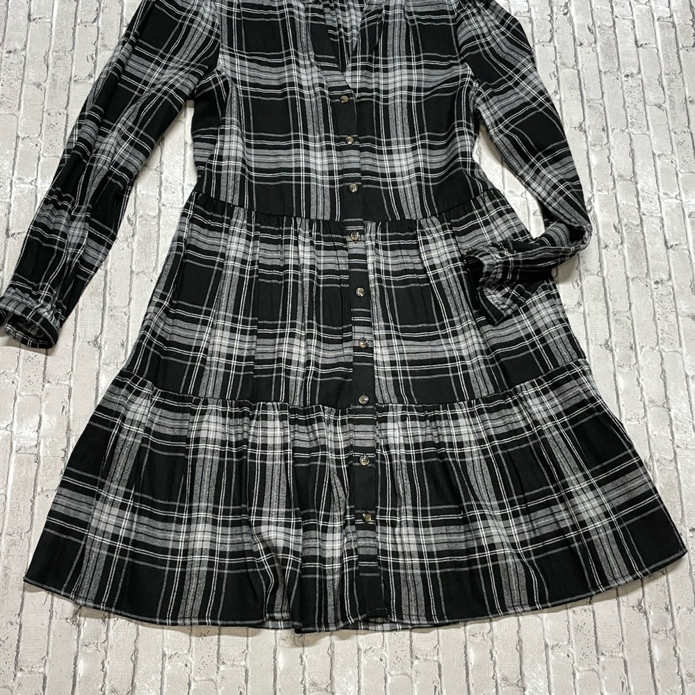 Time and Tru Black and White Plaid Midi Dress